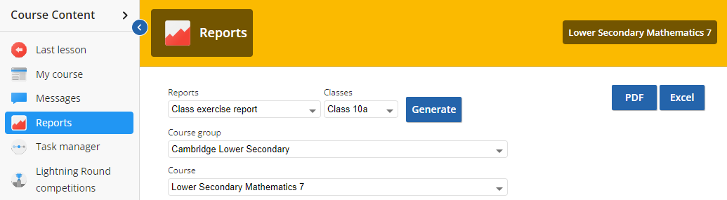 screenshot of report exporting options