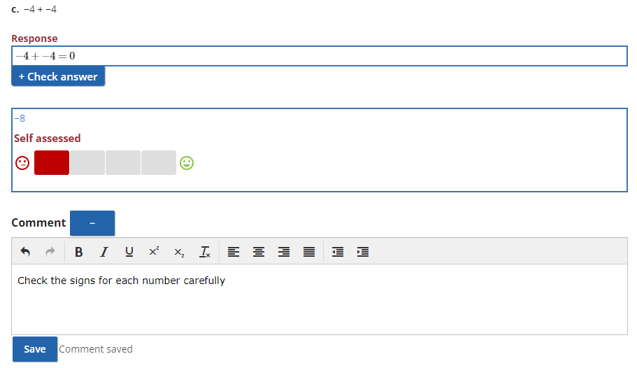 screenshot of teacher feedback
