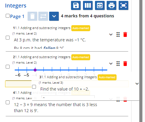Screenshot showing question reordering 