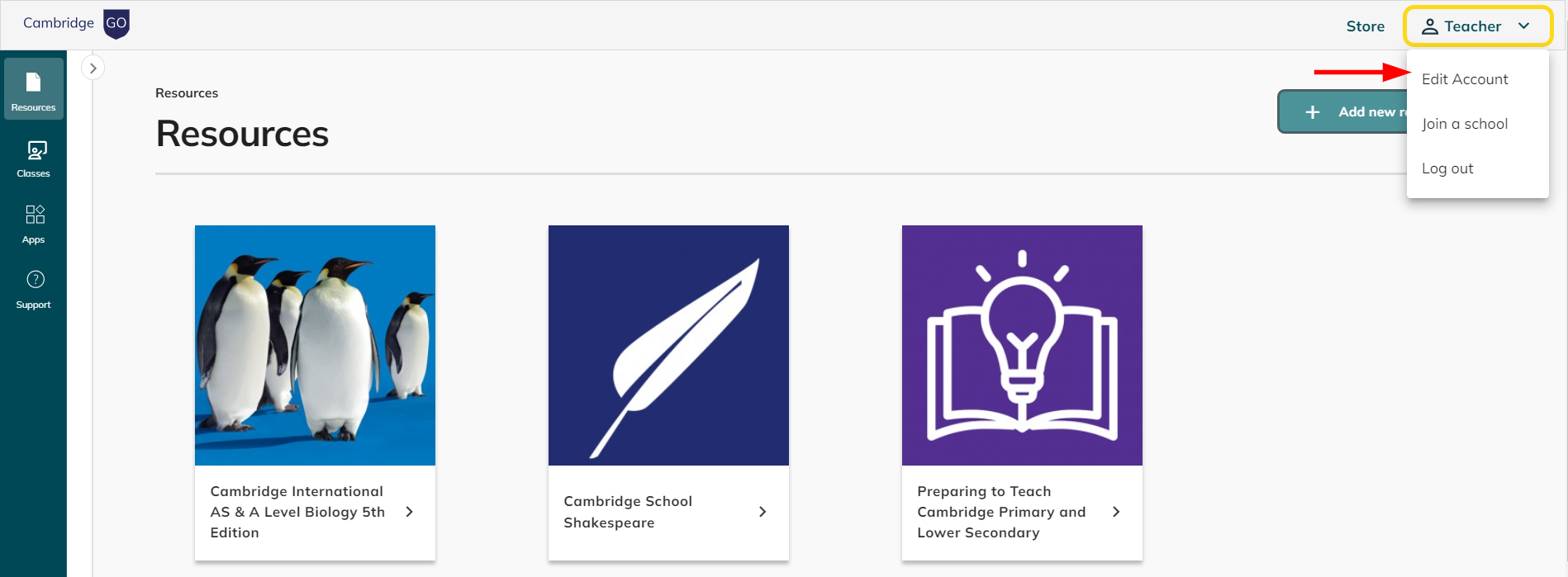 image pointing to edit account option