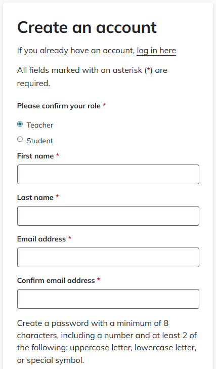 Create an account details screen