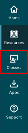 Image of Cambridge GO sidebar highlighting classes button