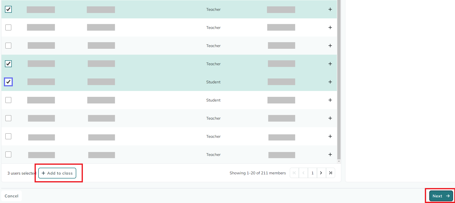 screenshot of class management with add to class button highlighted