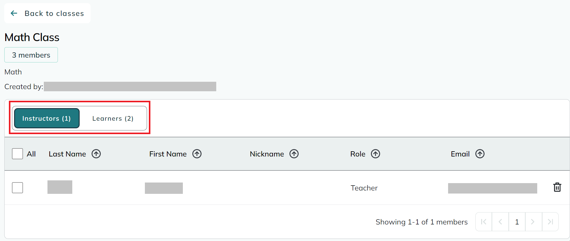screenshot of classes with new members added