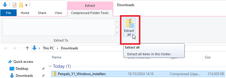 screenshot showing extract all button in Windows