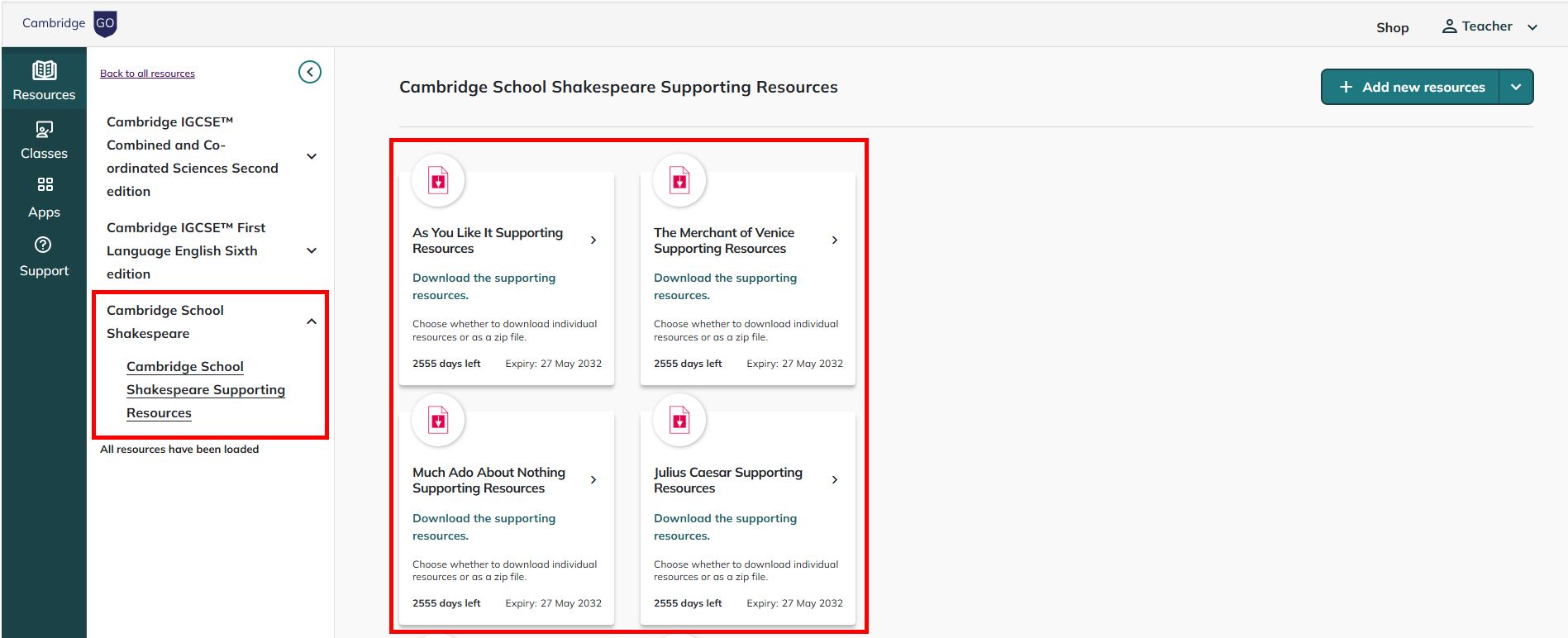 Cambridge School Shakespeare Resource files