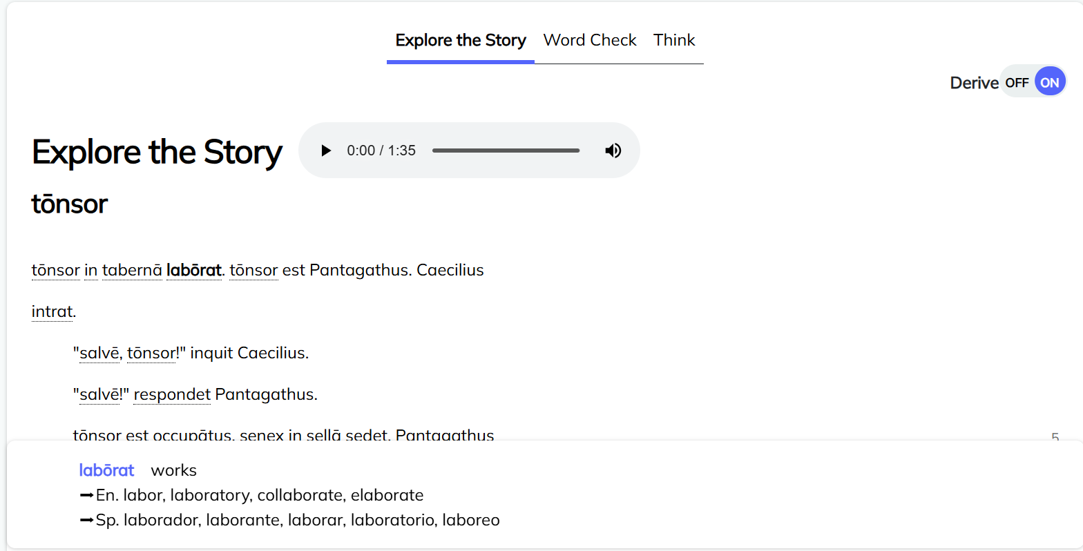 image of Explore the Story with Derivations highlighted