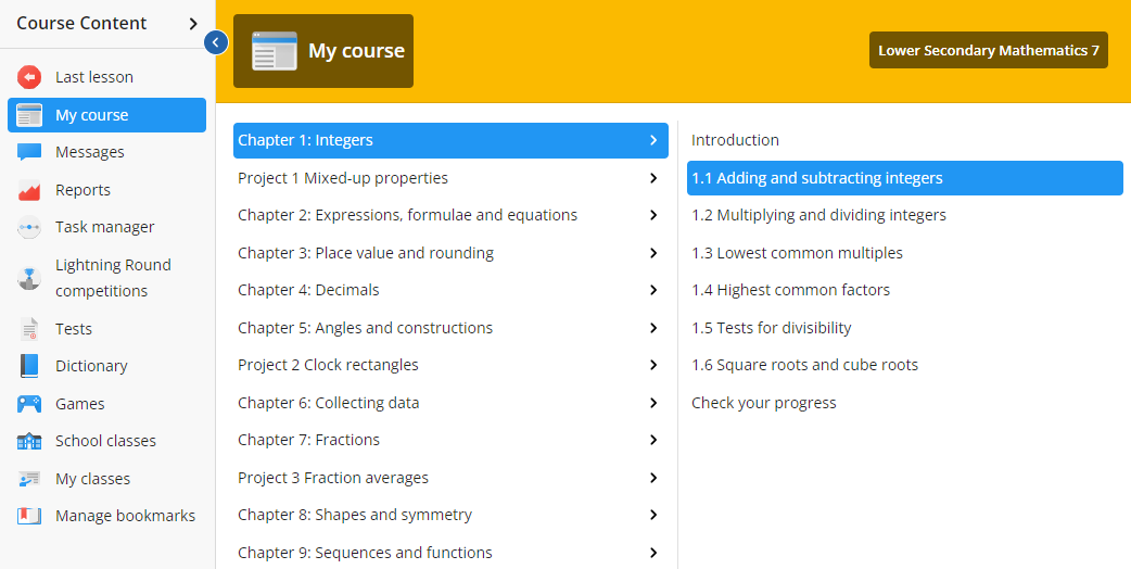 screenshot of my course section