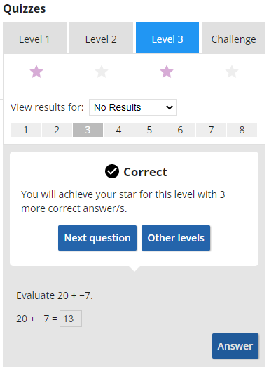 screenshot of correct quiz questions