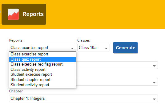 screenshot of class report generation options