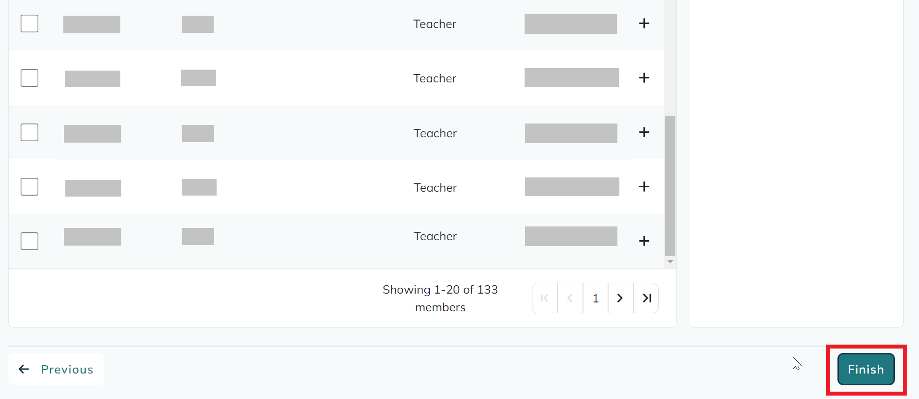screenshot of manage classes, finish button highlighted