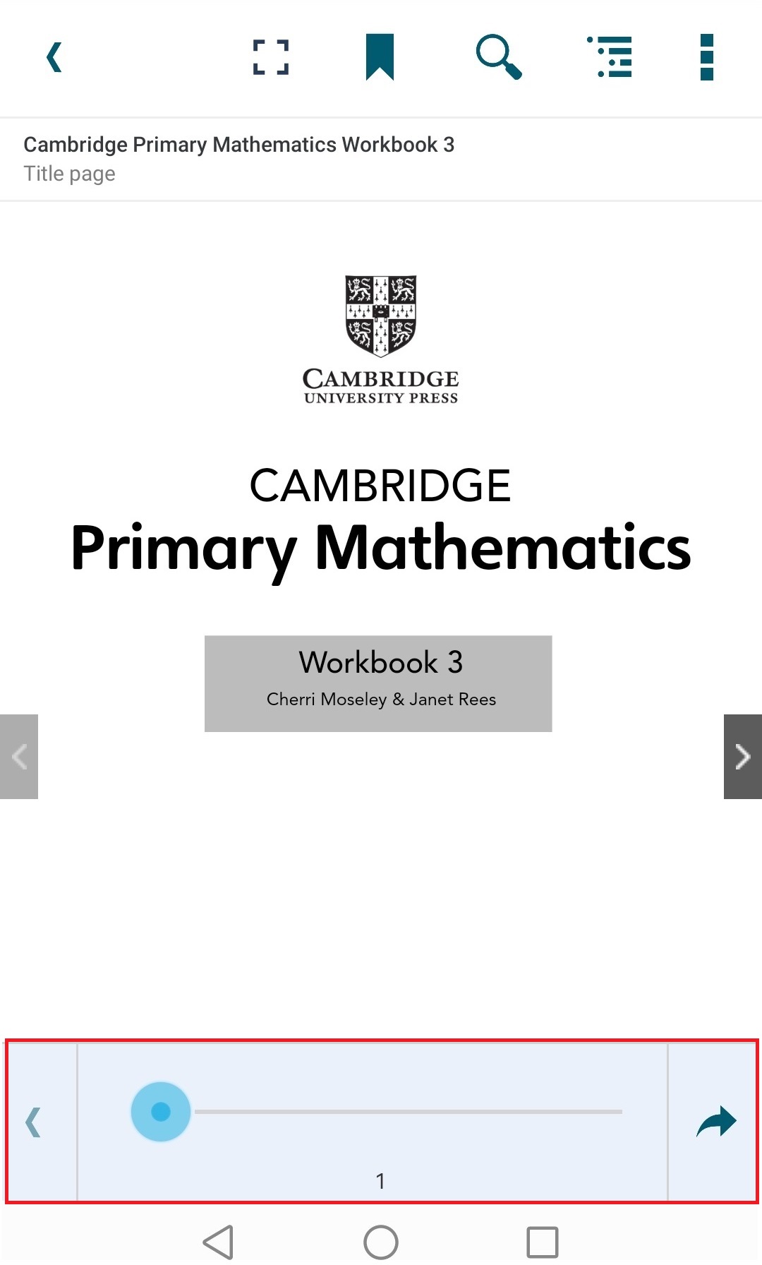 Cambridge Reader App Navigation Toolbar 