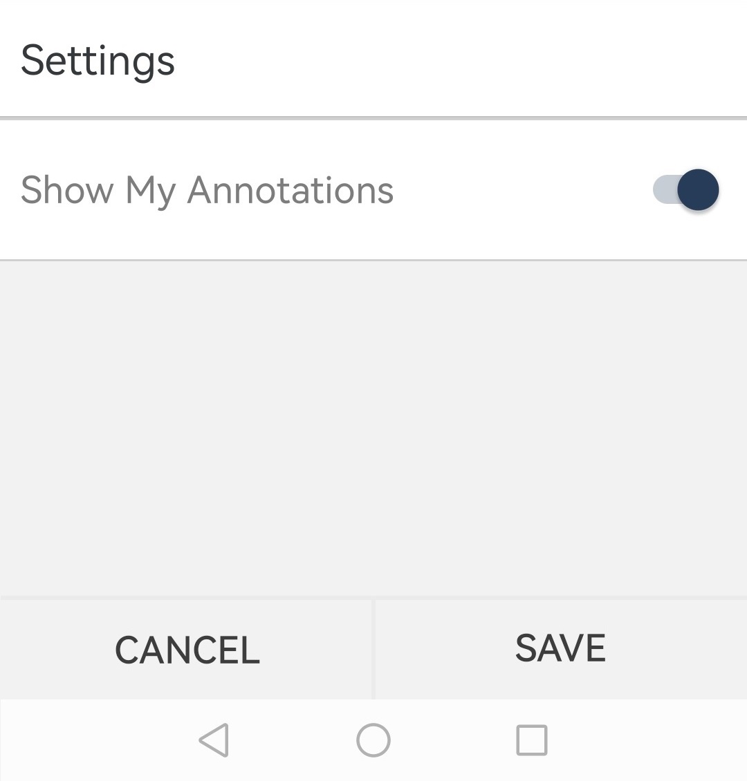 Cambridge Reader App Settings view