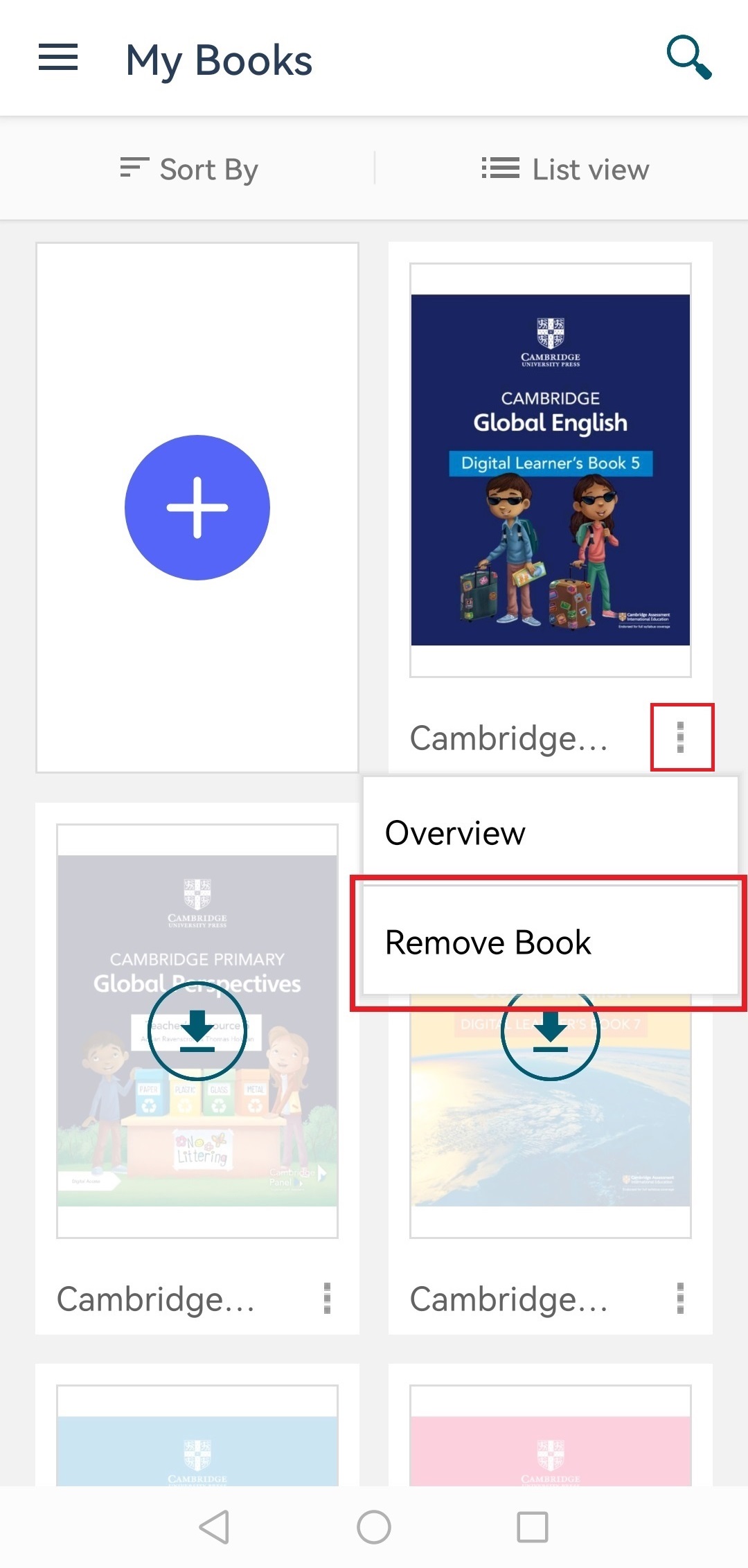 Cambridge Reader Remove Book button