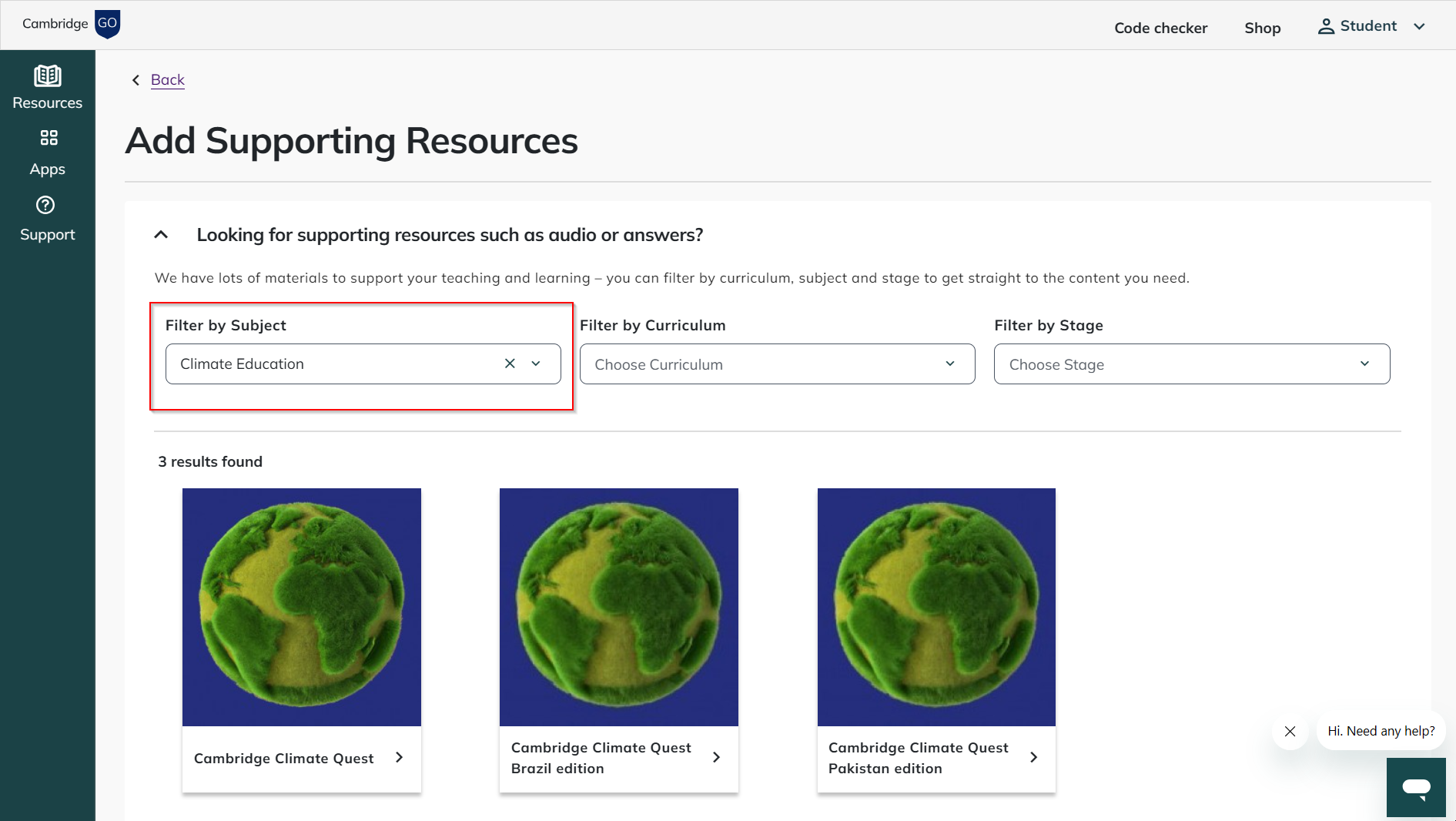 Screenshot showing how to find Cambridge Climate Quest resources.png
