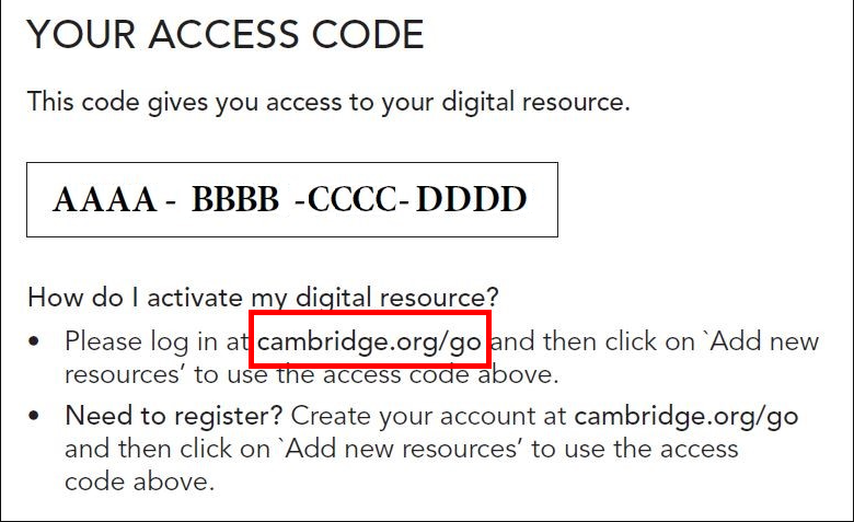 Access Code activation details