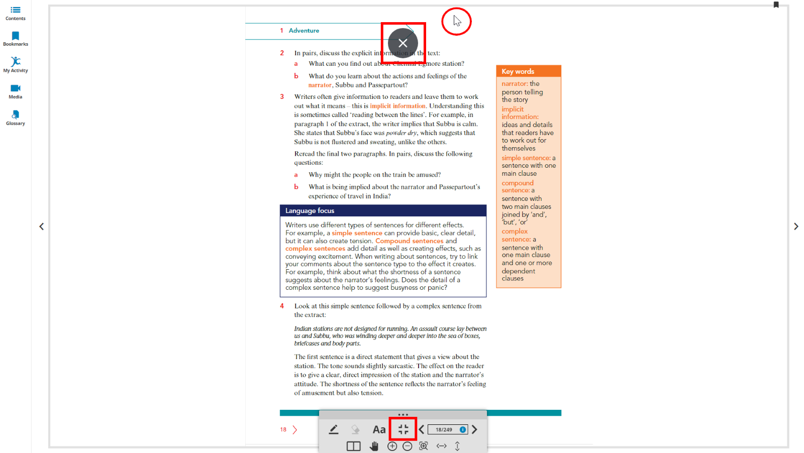Screenshot highlighting close full screen buttons