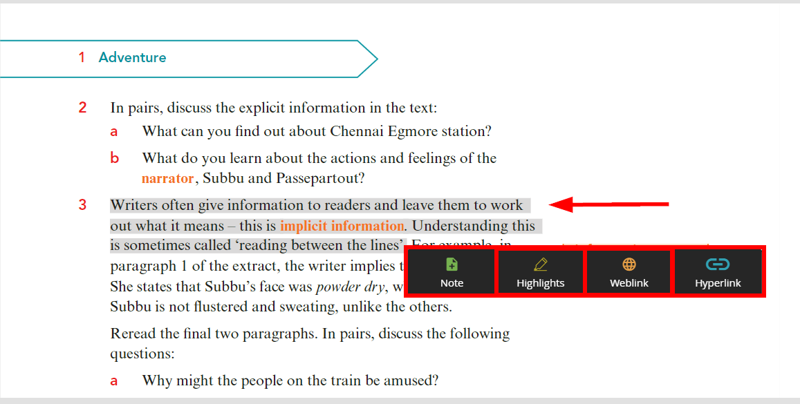 screenshot showing annotation options menu