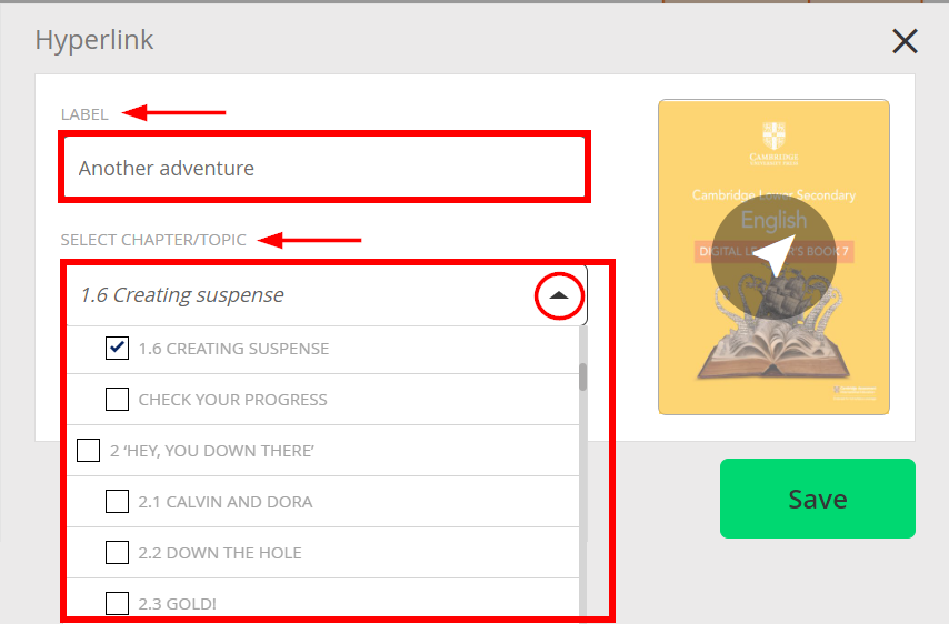 screenshot showing hyperlink menu