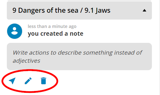 screenshot highlighting actions available for created activities