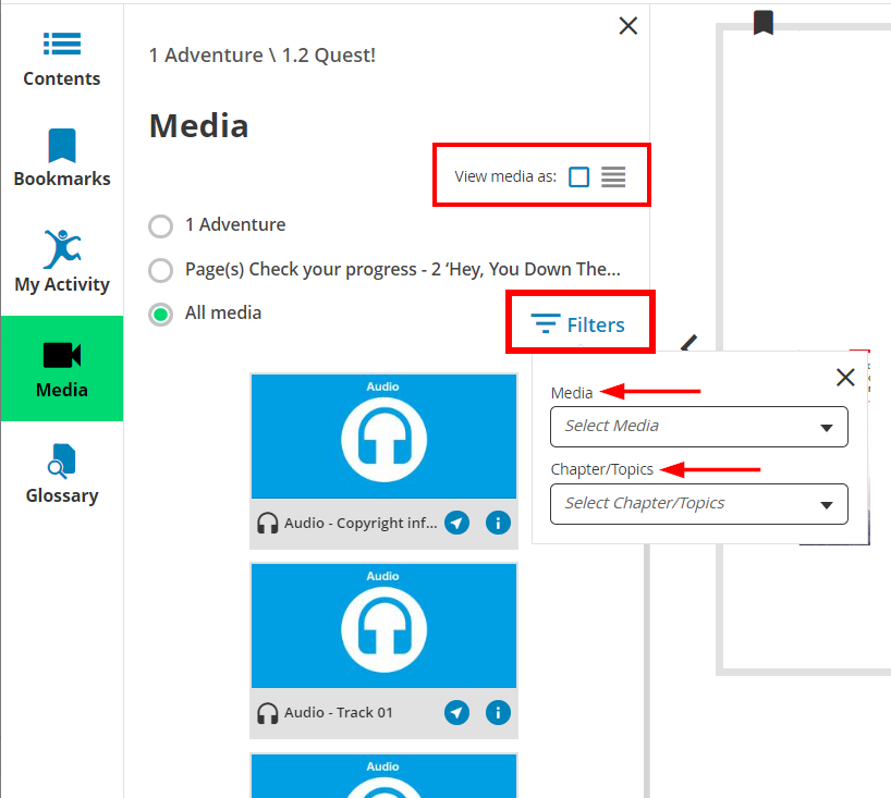 image showing filter options of media