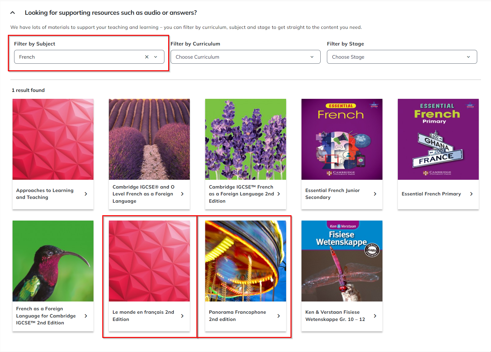 screenshot showing selecting french