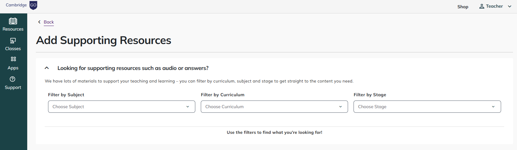Screenshot of add supporting resources