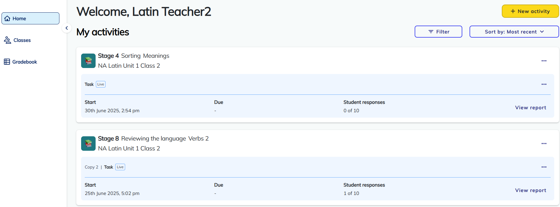image of Language activities + new activity