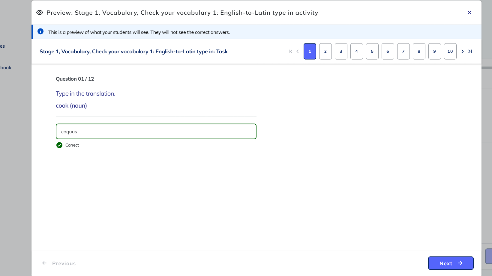 image of Language activities preview modal