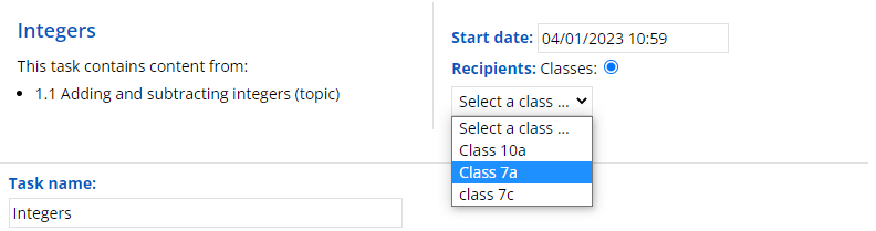 screenshot of class selection