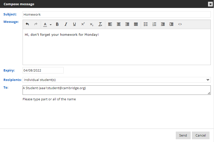 screenshot of compose message