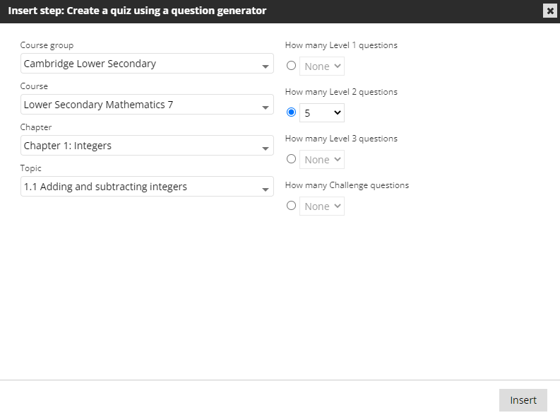 screenshot showing how to Select the course, chapter, and topic.