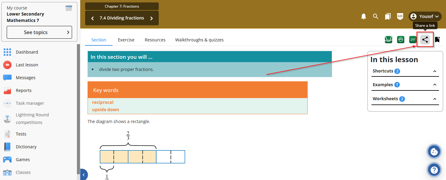 screenshot of share a link button