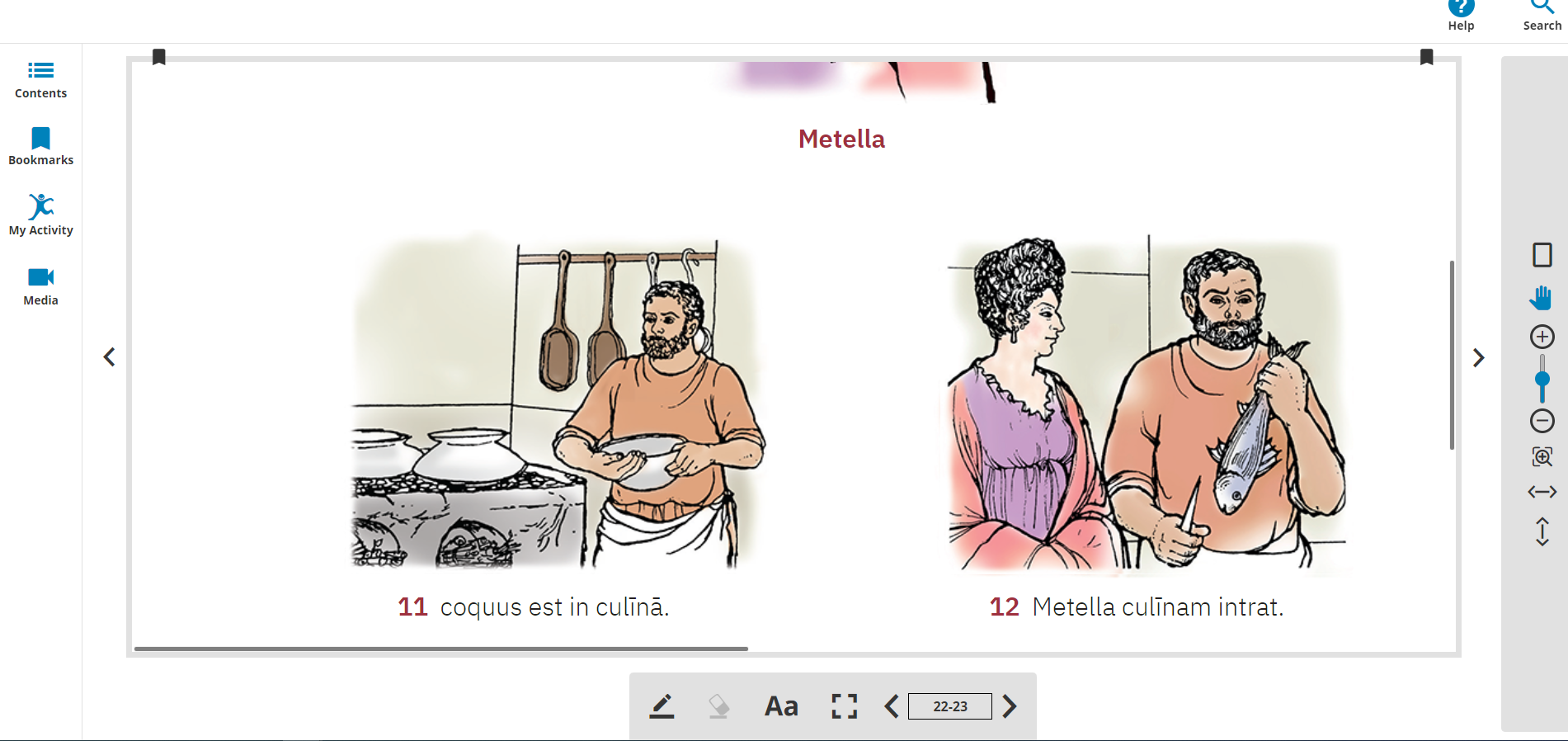 Image showing all tools on E-reader page from latin title