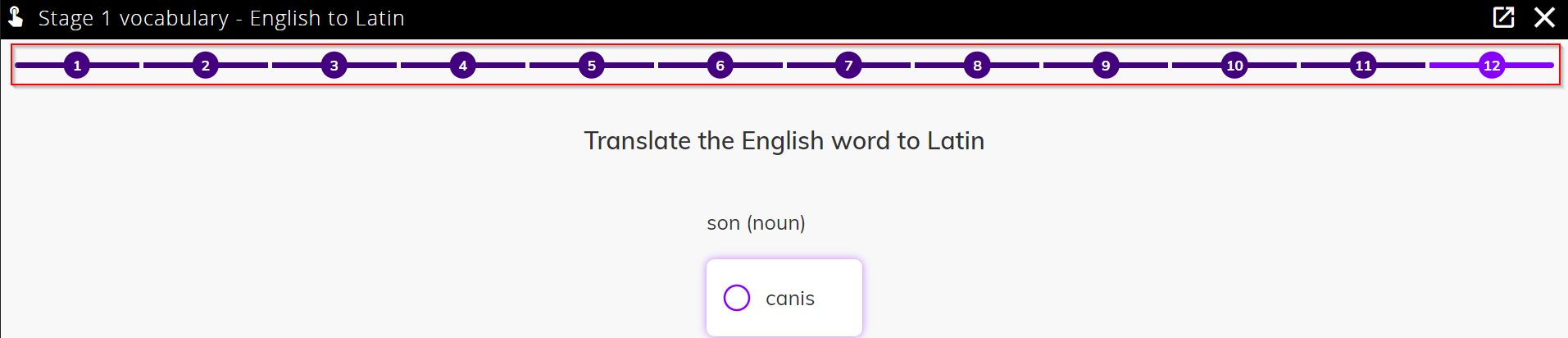 image of Vocabulary practice questions with Navigation bar highlighted