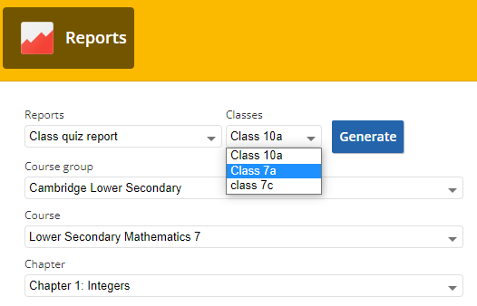 screenshot of quiz reports
