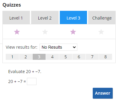 screenshot of quizzes