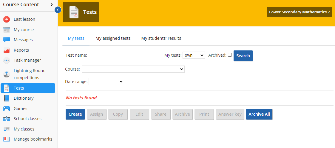 Screenshot of test system in Cambridge Online Math