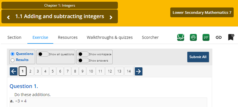screenshot of exercise tab