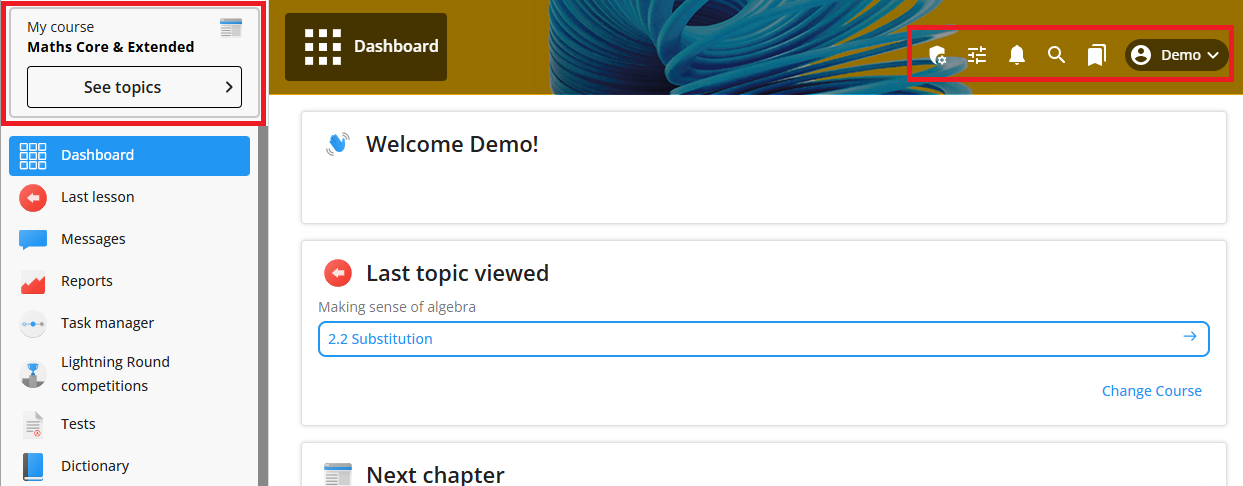 screenshot of dashboard