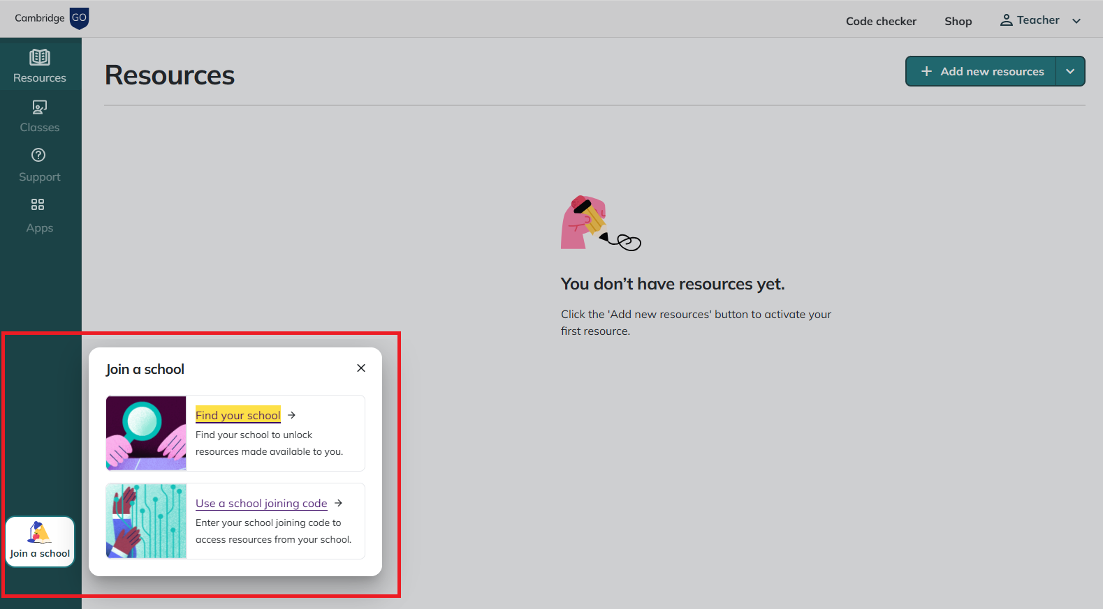 Screenshot of join school options when first logging in.png