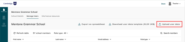 screenshot showing upload user data button