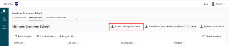 screenshot showing export as spreadsheet button used to export uploaded user information