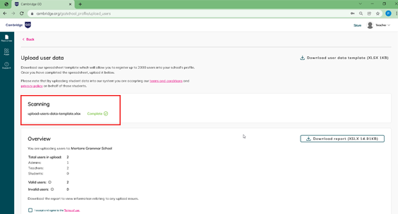 screenshot showing that excel sheet is being scanned / scan is complete