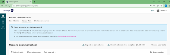 screenshot showing accounts being created notification