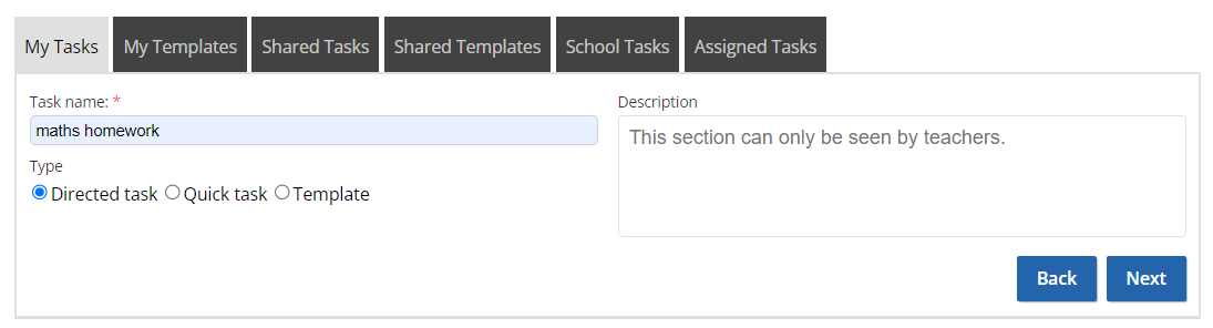 screenshot of directed task