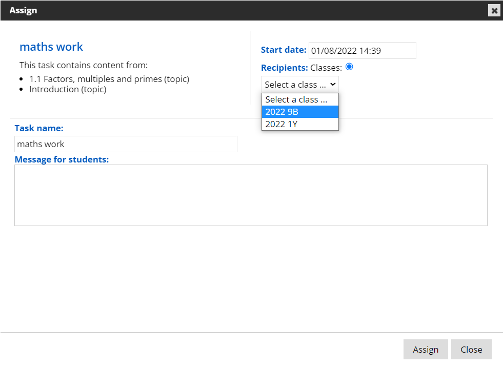 screenshot of task assign