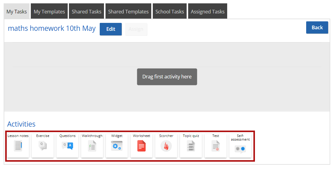 screenshot of task icons