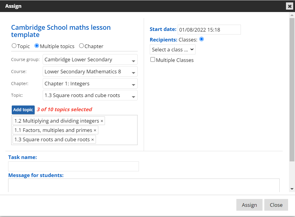 screenshot of template assign