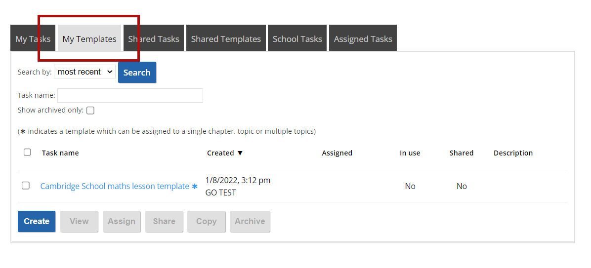 screenshot of my task template
